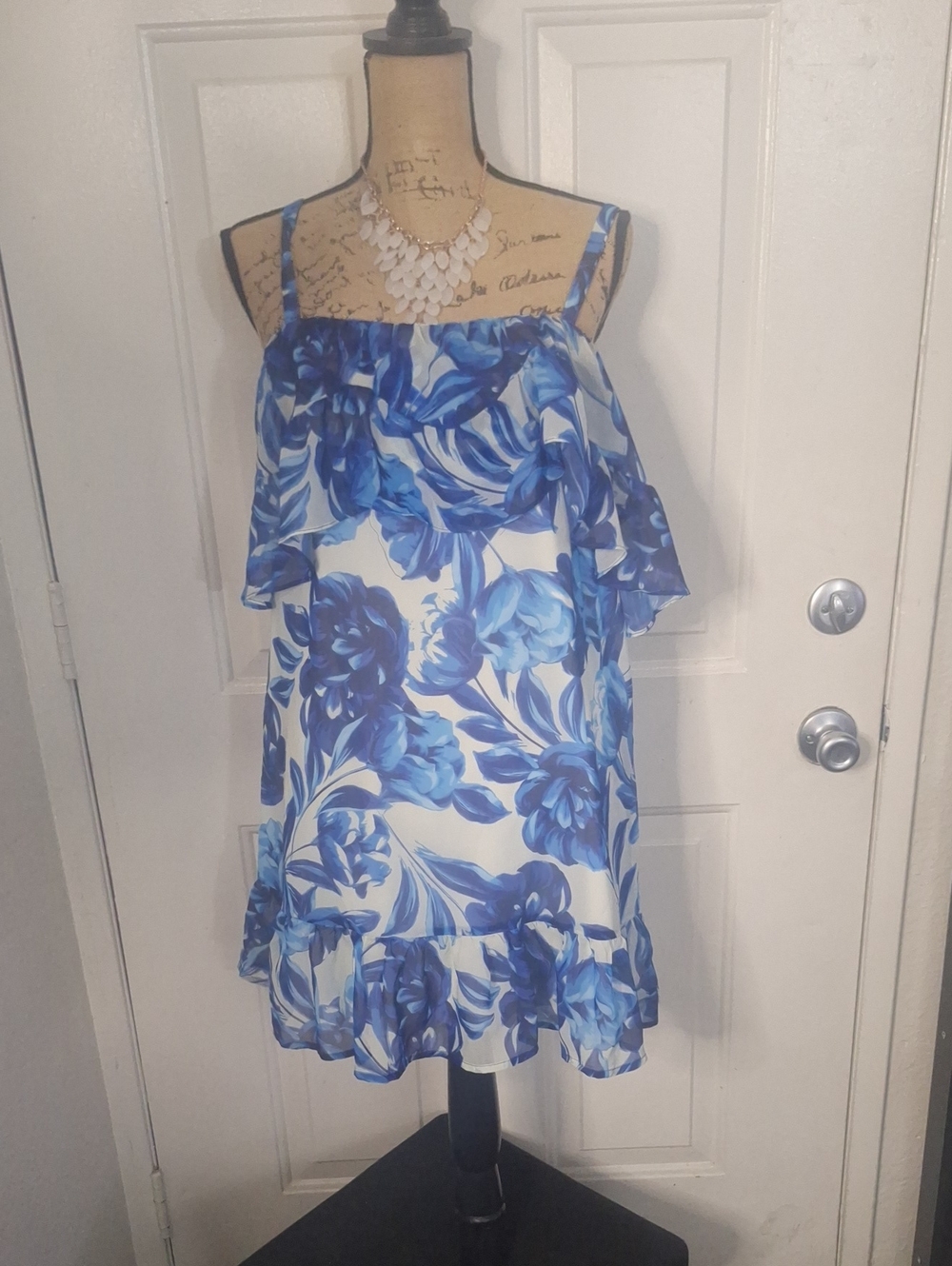 JustFab Blue Floral Ruffle Dress